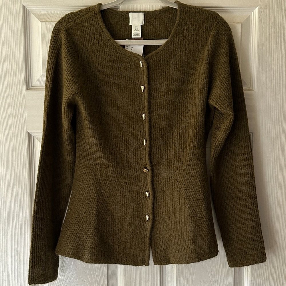H&M Olive Green Gold Button Women's Cardigan M